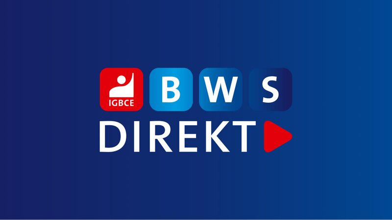 Logo BWS direkt. Zweizeilig auf blauem Hintergrund.